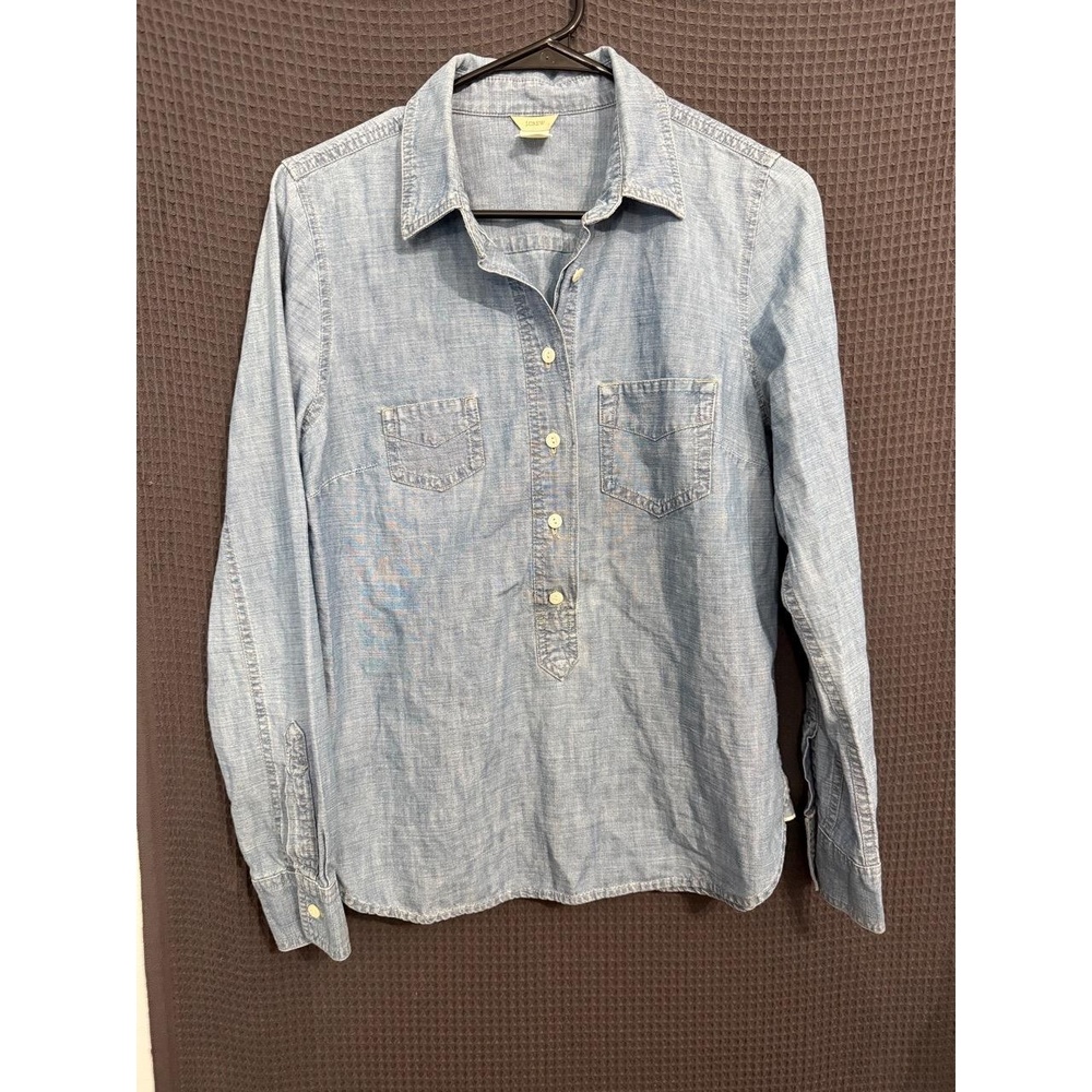 J Crew Shirt Womens S Chambray Blue ButtonUp Long Sleeve Classic Casual